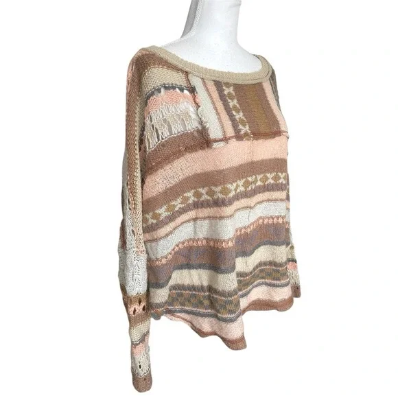 Free People December Skies Alpaca Wool Poncho Sweater Patchwork Boho Sz M Aztec - Picture 6 of 16
